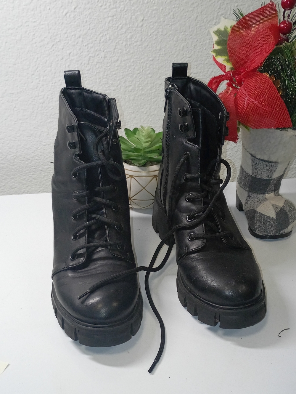 MIA Black Lug Sole Lace-Up Combat Boots